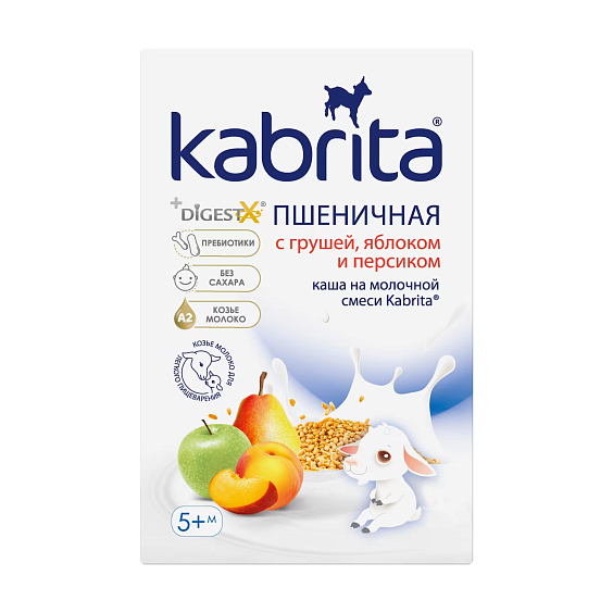 Каша Kabrita<r></r> пшеничная с грушей, яблоком и персиком