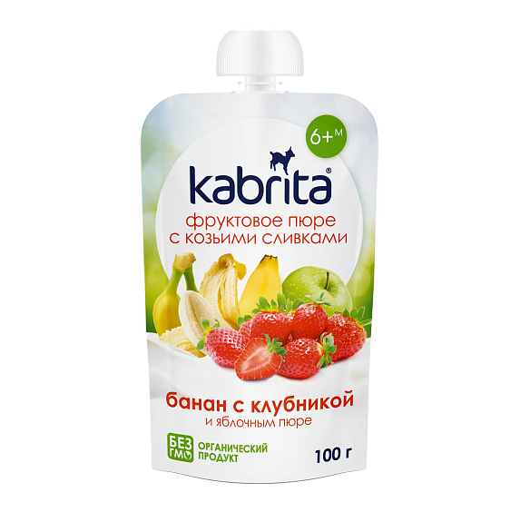 Пюре Kabrita<r></r> банан с клубникой и яблочным пюре